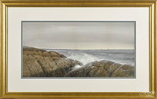 Samuel R. Chafee (American 19th/20th c.), watercolor coastal scene, signed lower left, 12'' x 24''.