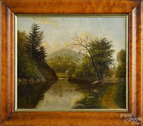 Attributed to Luther L. Ryerson (American, mid 19th c.), oil on canvas landscape, initialed L. L. R.
