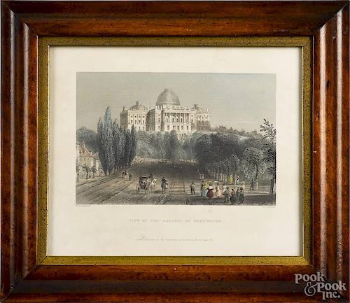 Handcolored lithograph, titled View of the Capitol at Washington, after W. H. Bartlett