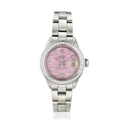 Rolex Ladies Datejust Ref. 6917 with Diamond Bezel and Pink MOP Diamond Dial in Steel