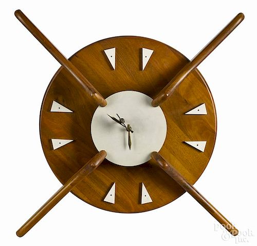 Belart mid-century modern wall clock, 30'' w.