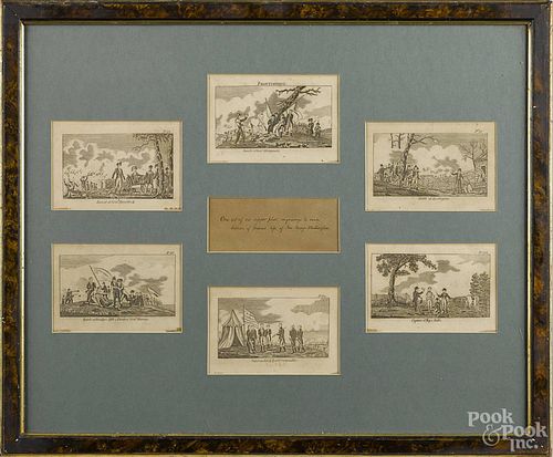 Sic copper plate engravings from Weem's Life of George Washington, frame - 19 1/2'' x 24''.