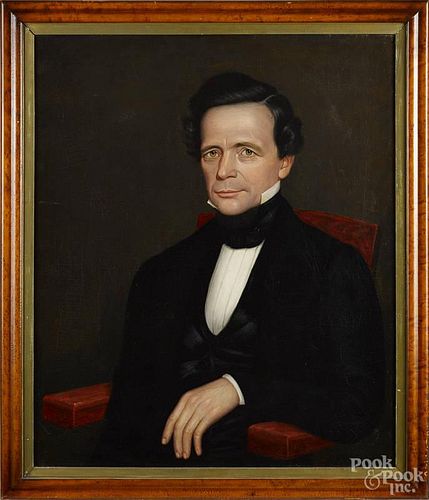 American oil on canvas portrait of a gentleman, mid 19th c., 30'' x 25''.