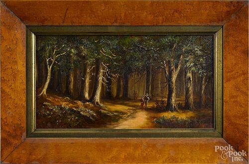Pair of American oil on canvas wooded landscapes, late 19th c., signed Brown