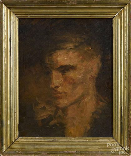 American oil on board portrait, early 20th c., signed verso Agnes Tack, 14 3/4'' x 11 1/4''.