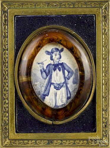 French miniature portrait on porcelain, 19th c., 2 3/4'' x 2 1/4''.