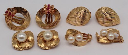 JEWELRY. Ladies Grouping of Gold Earrings.