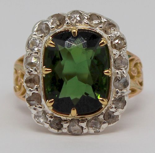 JEWELRY. 5+ Ct Green Tourmaline and Diamond Ring.