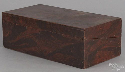 New England painted pine lap desk, 19th c., retaining its original red and black grained surface