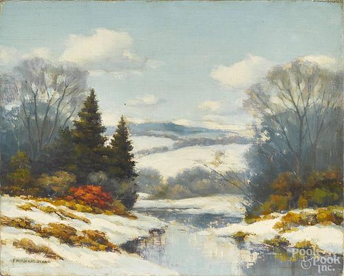 Francis Stillwell Dixon (American 1879-1967), oil on board winter landscape, signed lower left