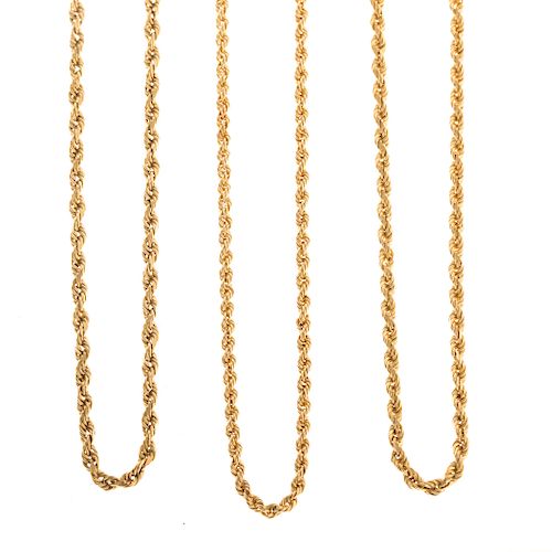 A Trio of 14K Yellow Gold Rope Chains
