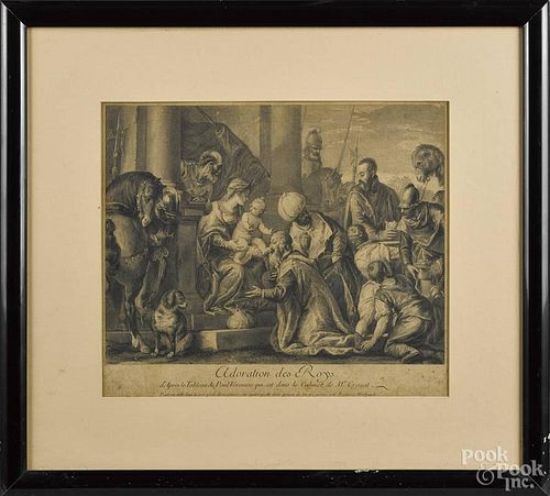 Frederic Hortemels, engraving, titled Adoration des Roys, 11 1/4'' x 13 1/4''.