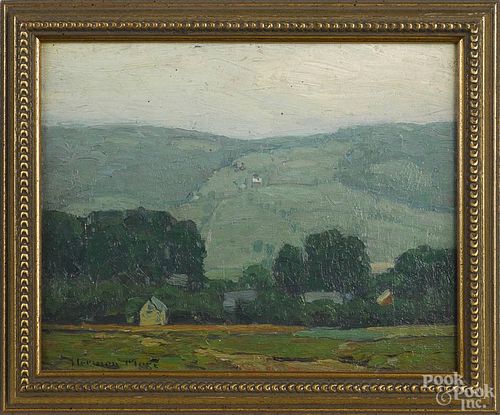 Herman More (American 1887-1968), oil on panel impressionist landscape, signed lower left, 8'' x 10''.
