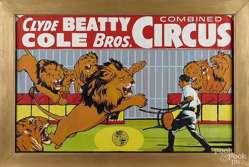 Clyde Beatty Cole Bros. Combined Circus poster, mid 20th c., 25 1/2'' x 39 1/2''.