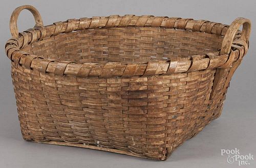 Large splint gathering basket, 19th c., 12'' h., 22 1/2'' dia.