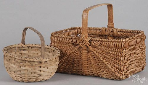 Two splint gathering baskets, ca. 1900, 13'' h. and 10'' h.