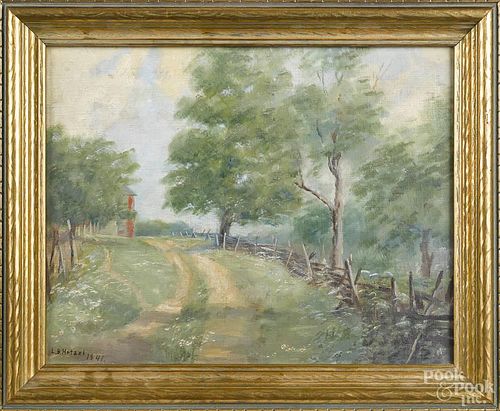 Lila B. Hetzel (American 1873-1967), oil on canvas landscape with a country road