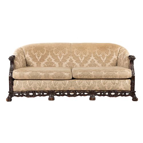 Renaissance Style Mahogany Upholstered Sofa