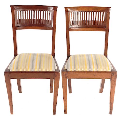 Pair Italian Carved Walnut Side Chairs