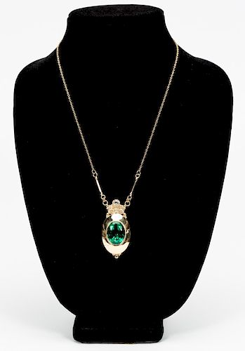 25ct Green Quartz & Diamond Necklace in 14k YG