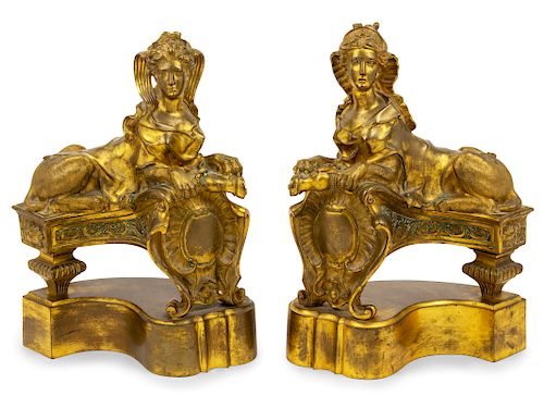 A Pair of Gilt Bronze Figural Chenets