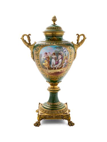 A Sèvres Style Gilt Bronze Mounted Urn