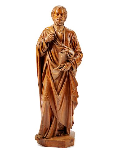 An Italian Carved Wood Figure of a Saint