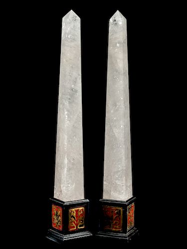 A Pair of Rock Crystal Obelisks with Boulle Marquetry Bases