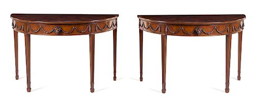 A Pair of Adam Style Mahogany Console Tables