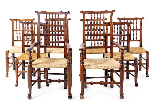 An Assembled Set of Eight English Spindle-Back Dining Chairs