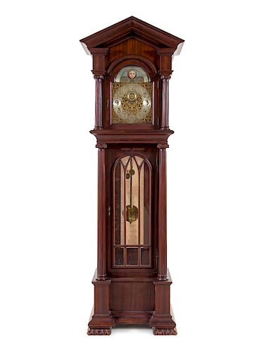 An American Mahogany Tube-Striking Tall Case Clock