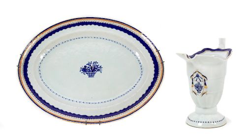 A Chinese Export Porcelain Platter and Creamer