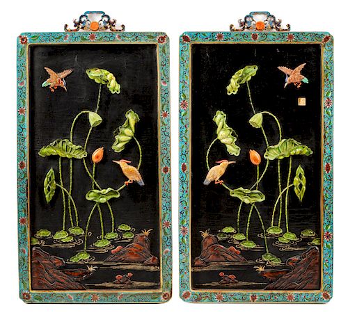 A Pair of Chinese Framed Cloisonné Panels