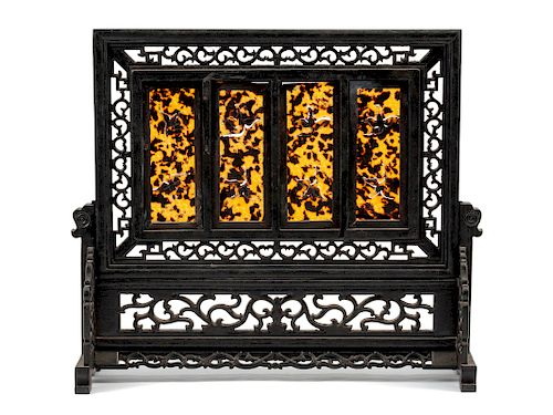 A Chinese Carved Four-Panel Table Screen