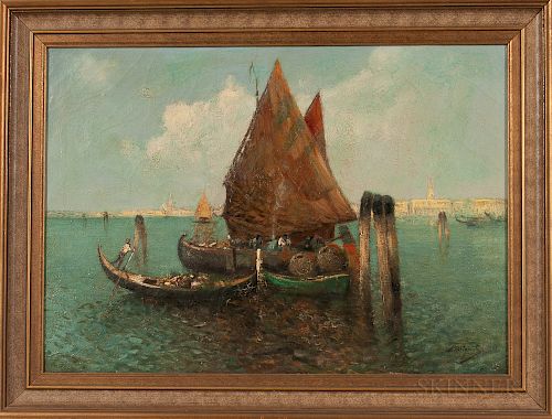 Nicholas Briganti (American, 1861-1944)    Fishing Vessels in Venice
