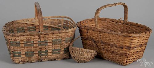 Three splint gathering baskets, 19th c., tallest - 12 1/2''.