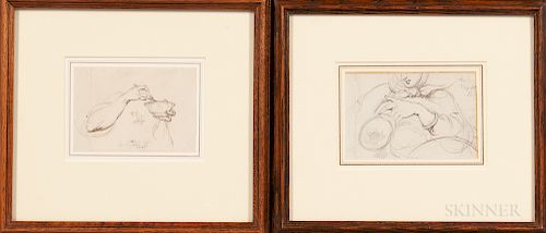 George Chinnery (British, 1774-1852)  Two Framed Sketches: Study of a Man's Hands Holding a Bowl and Chopsticks