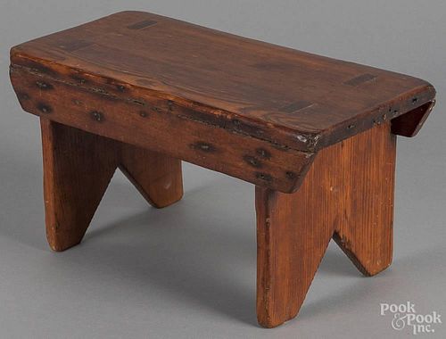 Pennsylvania pine mortised stool, 19th c., 6 1/4'' h., 12'' w.