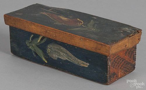 Scandinavian painted pine trinket box, inscribed Katherine Anderson 1854, with floral decoration