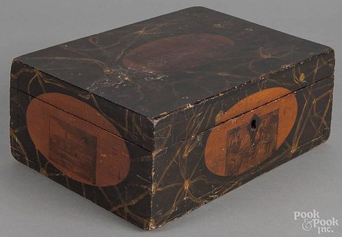 New England painted pine dresser box, 19th c., having oval panels on all sides