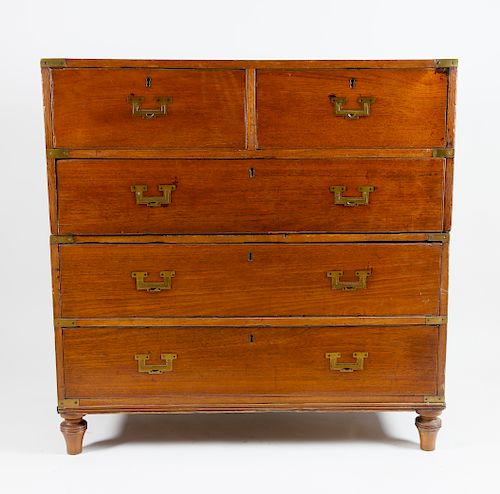 Brass Bound Two-Part Campaign Chest of Drawers, 19th century