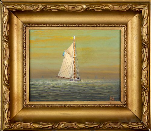 George Nemethy Oil on Wood Panel "Sailing The Catboat"
