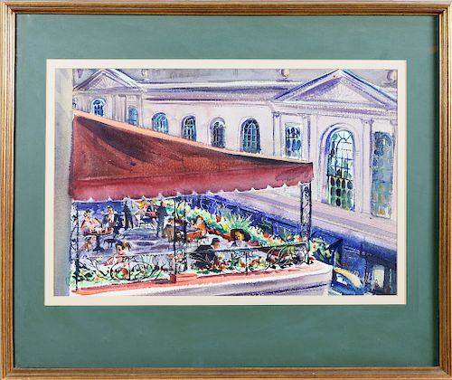 C. Robert Perrin Watercolor on Paper "Boston Restaurant Scene"