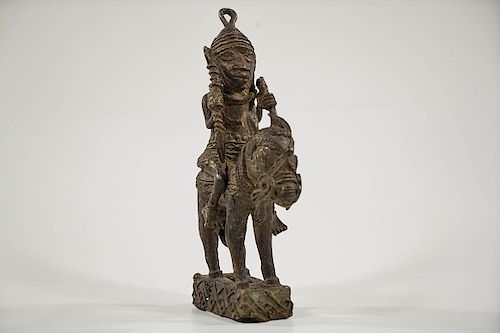 Benin Bronze Horse & Rider 13.5"