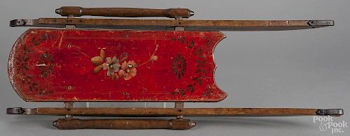 Child's painted pine sled, stenciled on underside B & Dowse, Boston