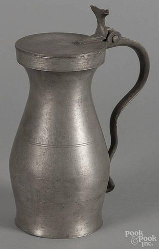 Unmarked English pewter measure, ca. 1800, 11'' h.