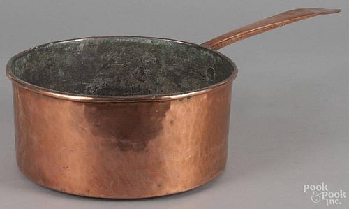 Hand wrought copper sauce pot, early 19th c., 5 1/2'' h., 11 1/2'' dia.