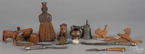 Miscellaneous tablewares, 19th/20th c., to include two carved wooden toys