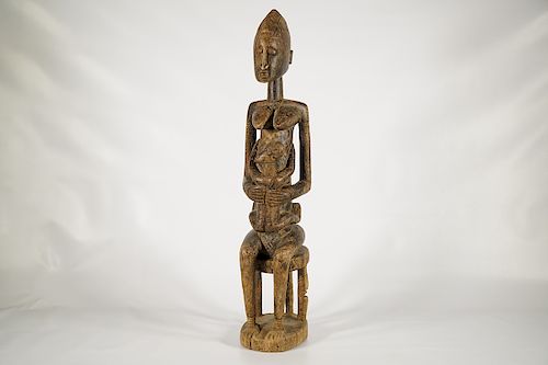 Seated Dogon Maternity Figure with Child 28"
