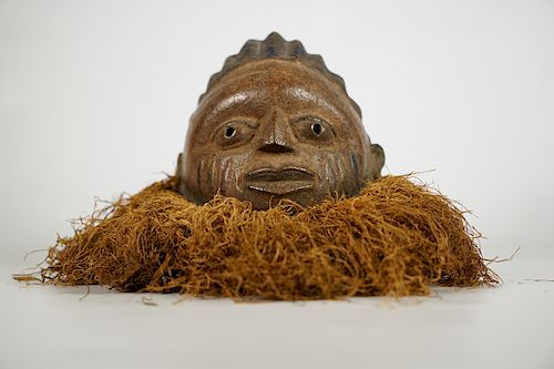Yoruba Gelede Mask with Raffia 8"